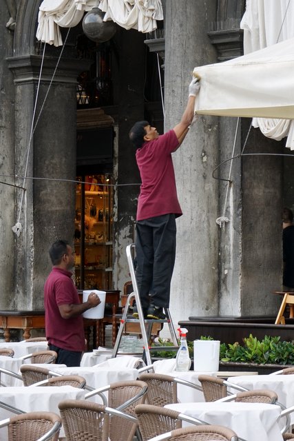 Early morning cleaning in St Mark's Square