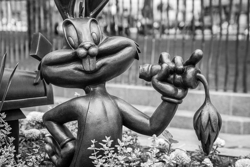 Close up of Bugs Bunny statue eating a carrot