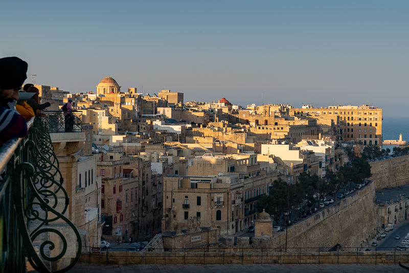 View over railings to Valletta below