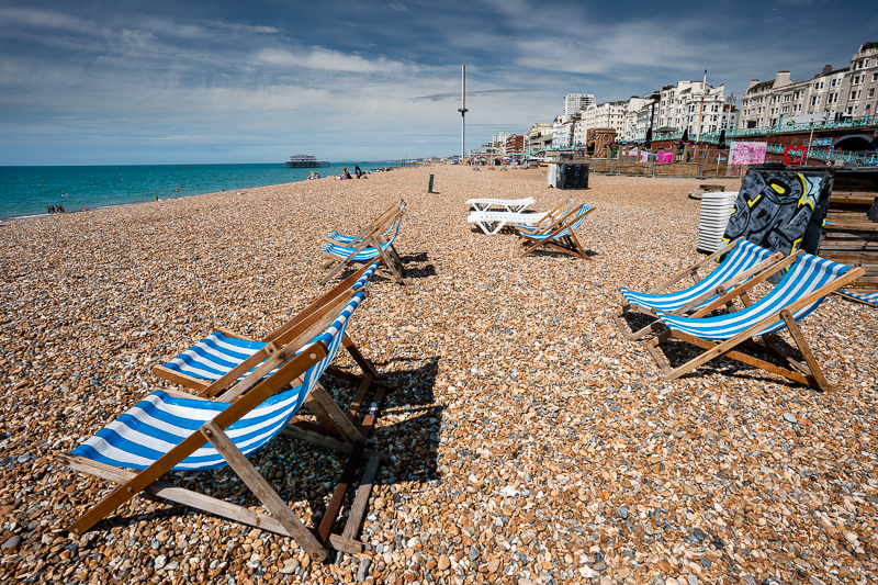 Striped deckchairs on Brighton beach