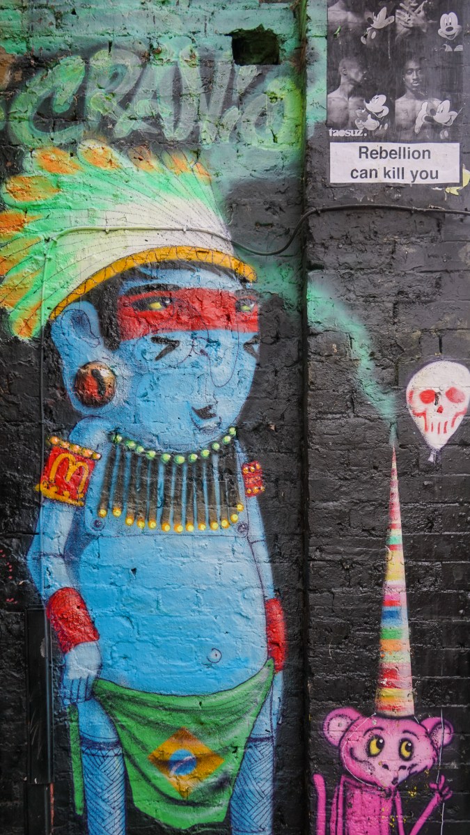 Classic Cranio mural of blue native tribesman