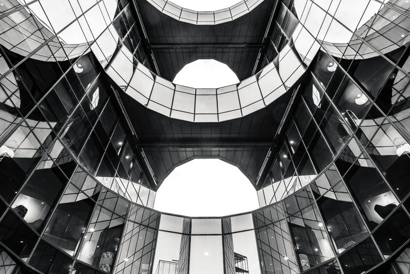 Curvy building with multiple reflections