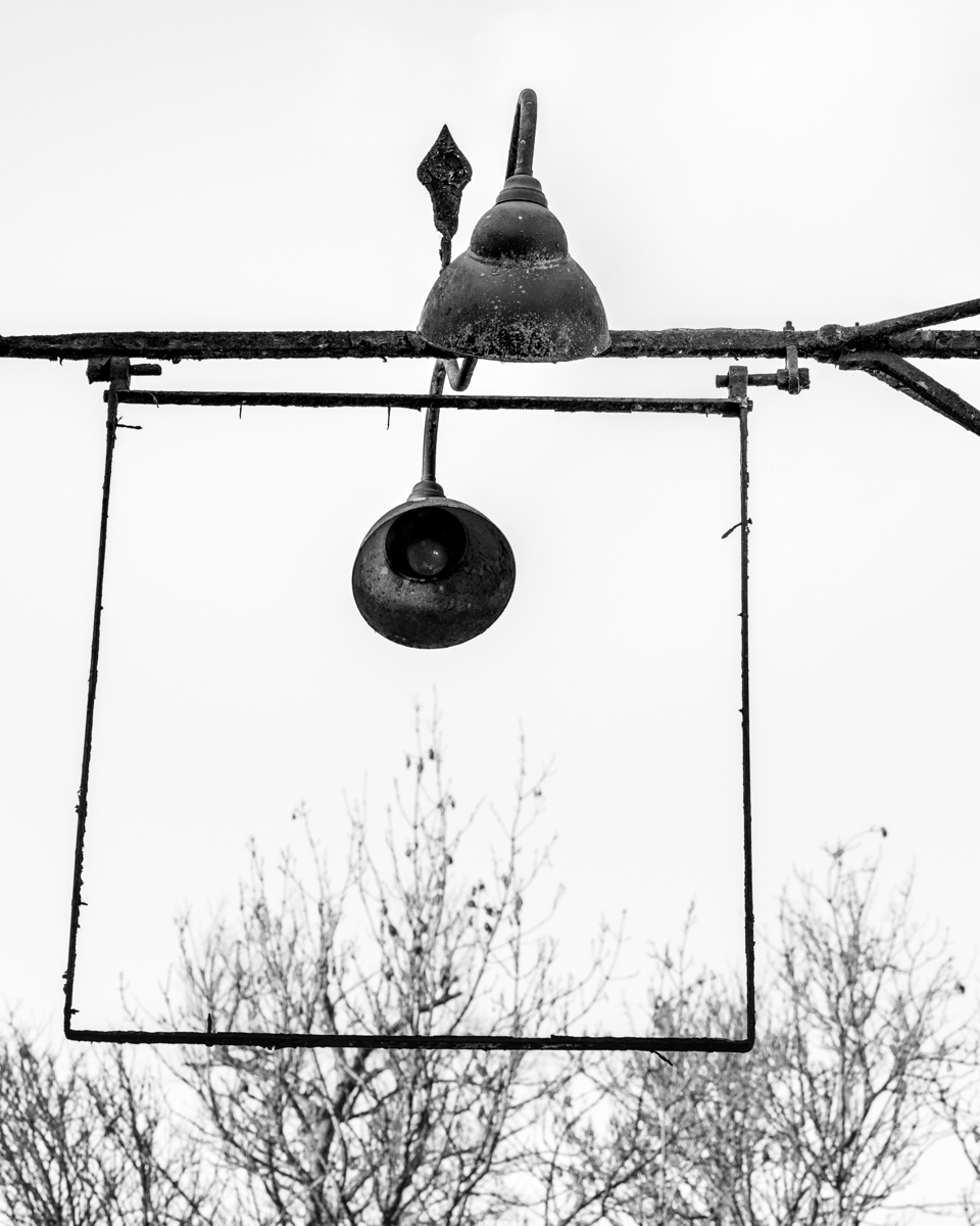 Empty frame of a pub sign and lights